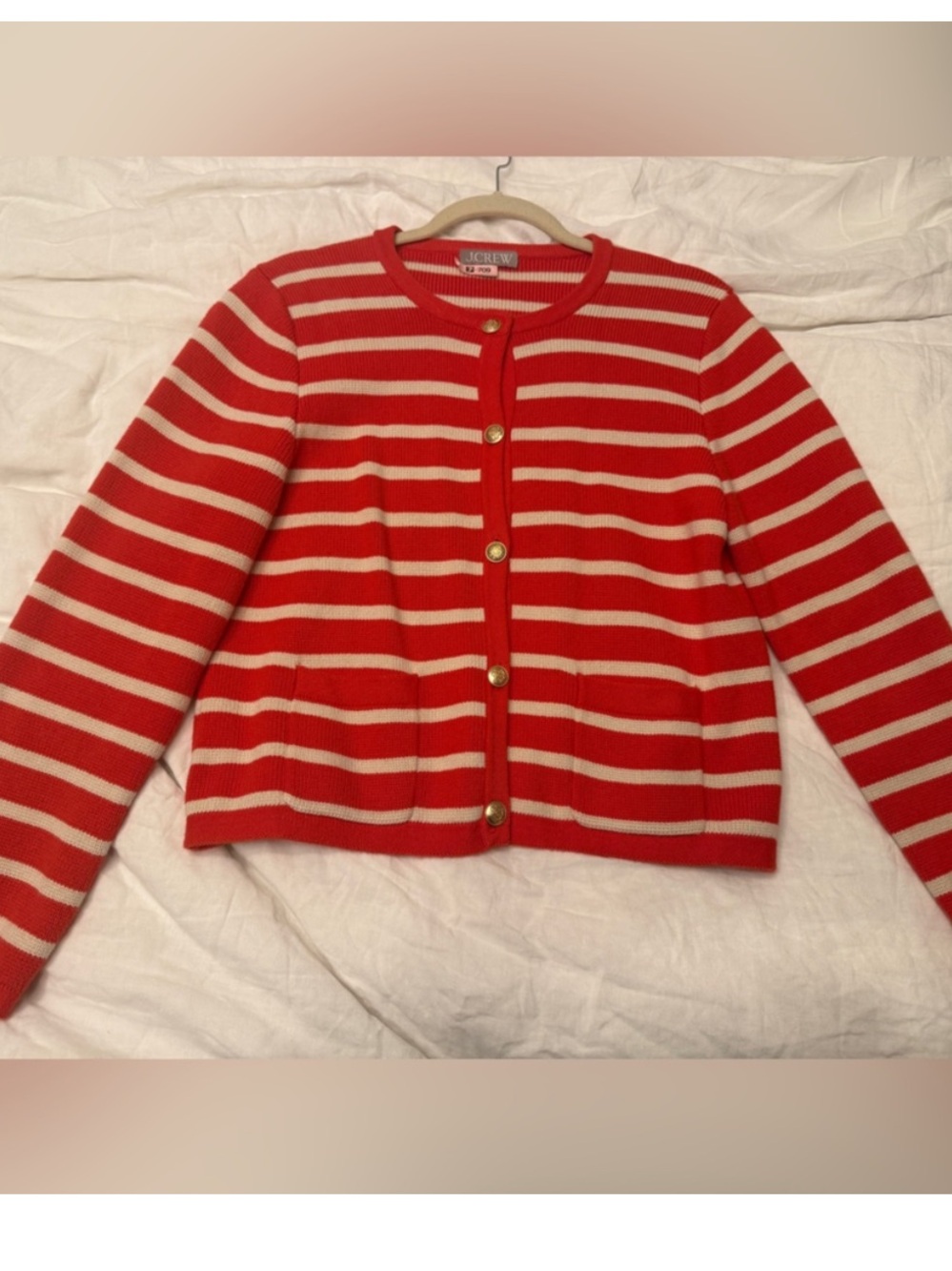 J. Crew Red and White Striped Emilie lady sweater/Cardigan